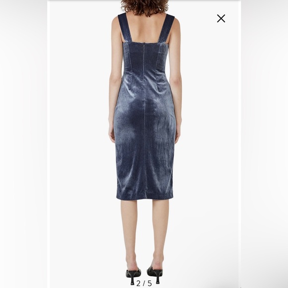 New Bardot Amalie velour midi dress in blue - Picture 2 of 7